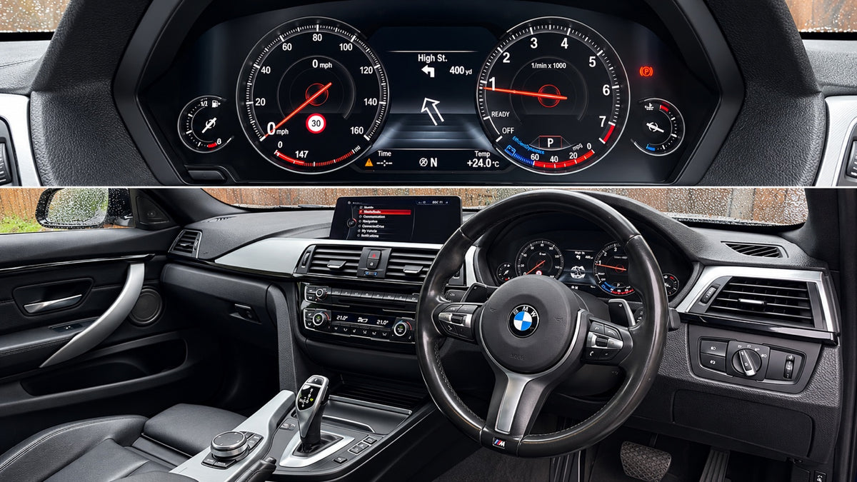 BMW dashboard showing 6WB digital instrument cluster installed