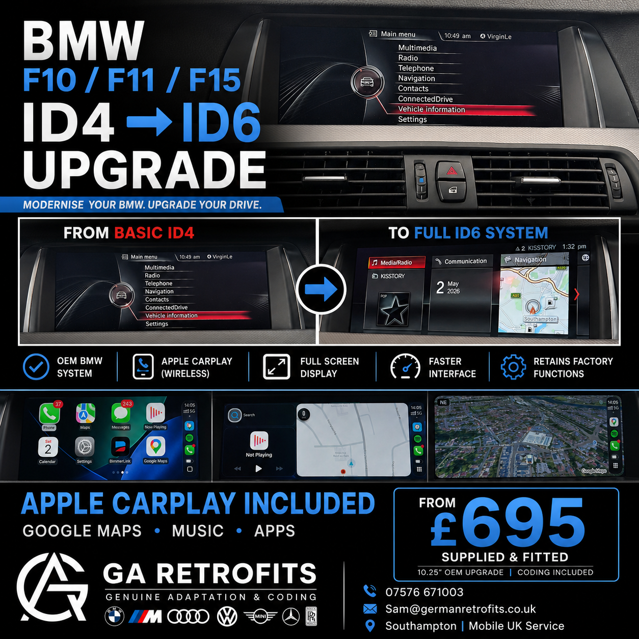 BMW Pro Navigation NBT Evo ID6 IDrive upgrade With CarPlay