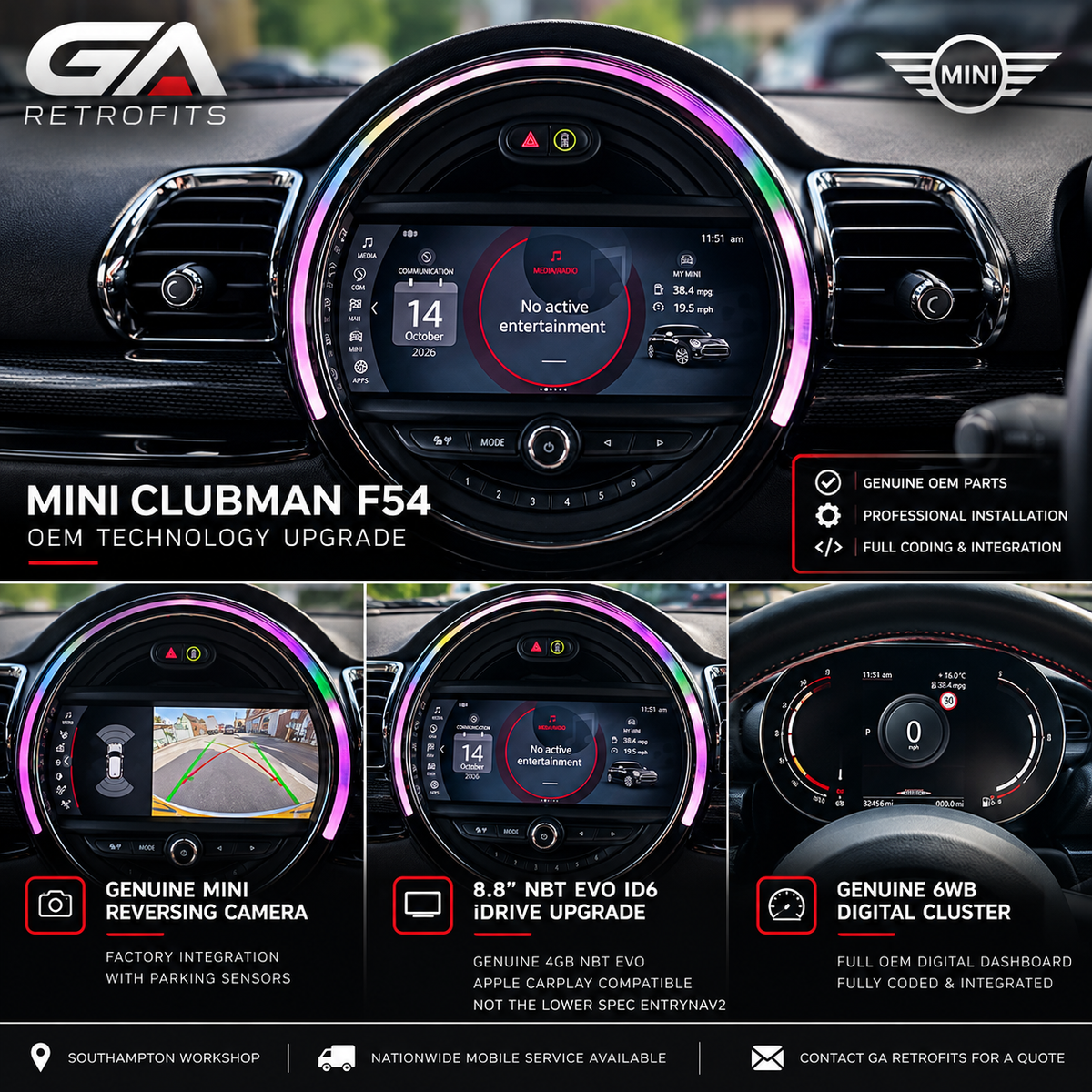 MINI Clubman F54 LCI OEM ID6, Digital Cluster & Camera Retrofit