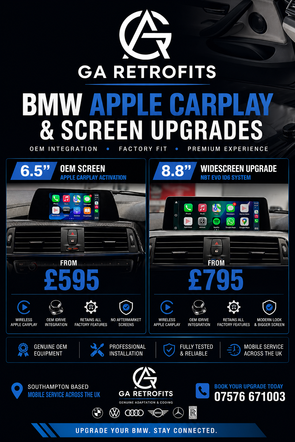 BMW Pro Navigation NBT Evo ID6 IDrive upgrade With CarPlay