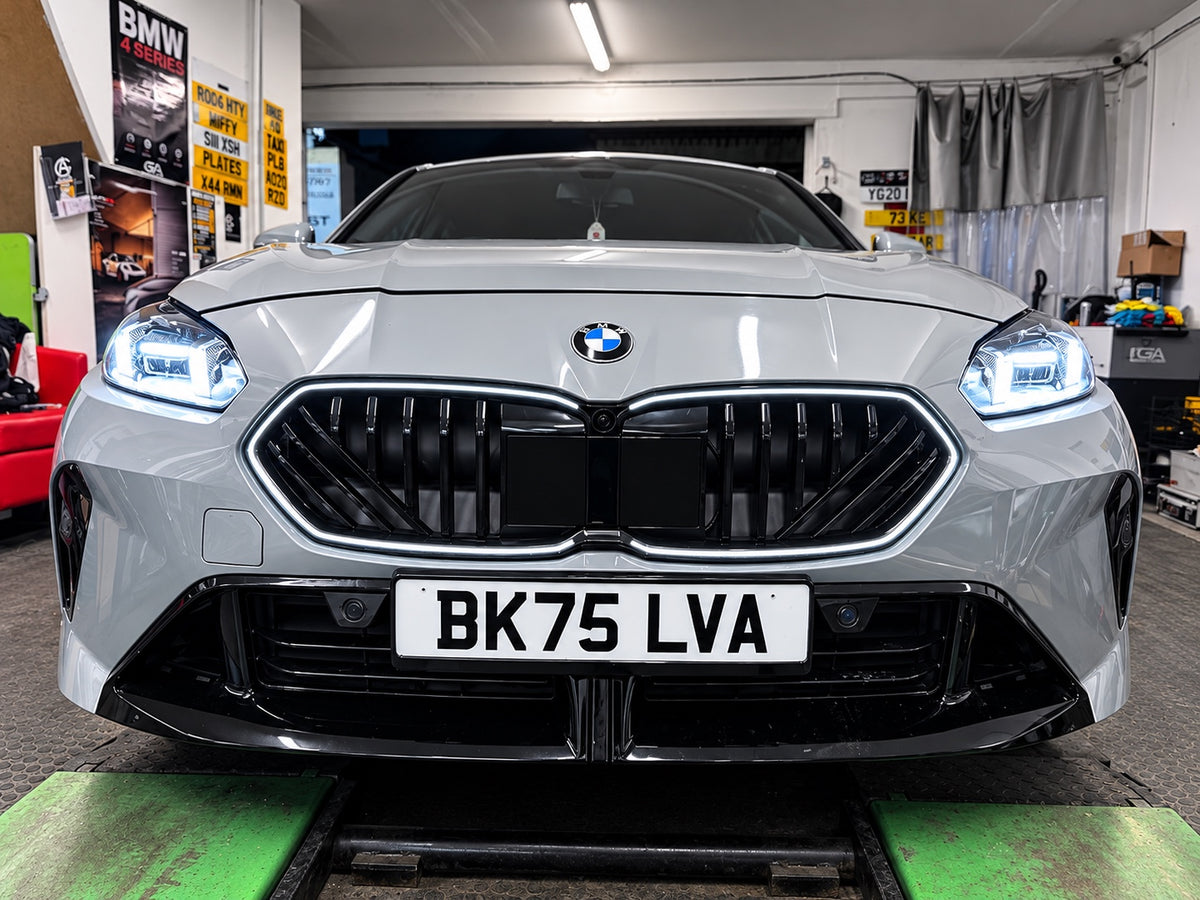 BMW F70 genuine Iconic Glow illuminated kidney grille retrofit front view