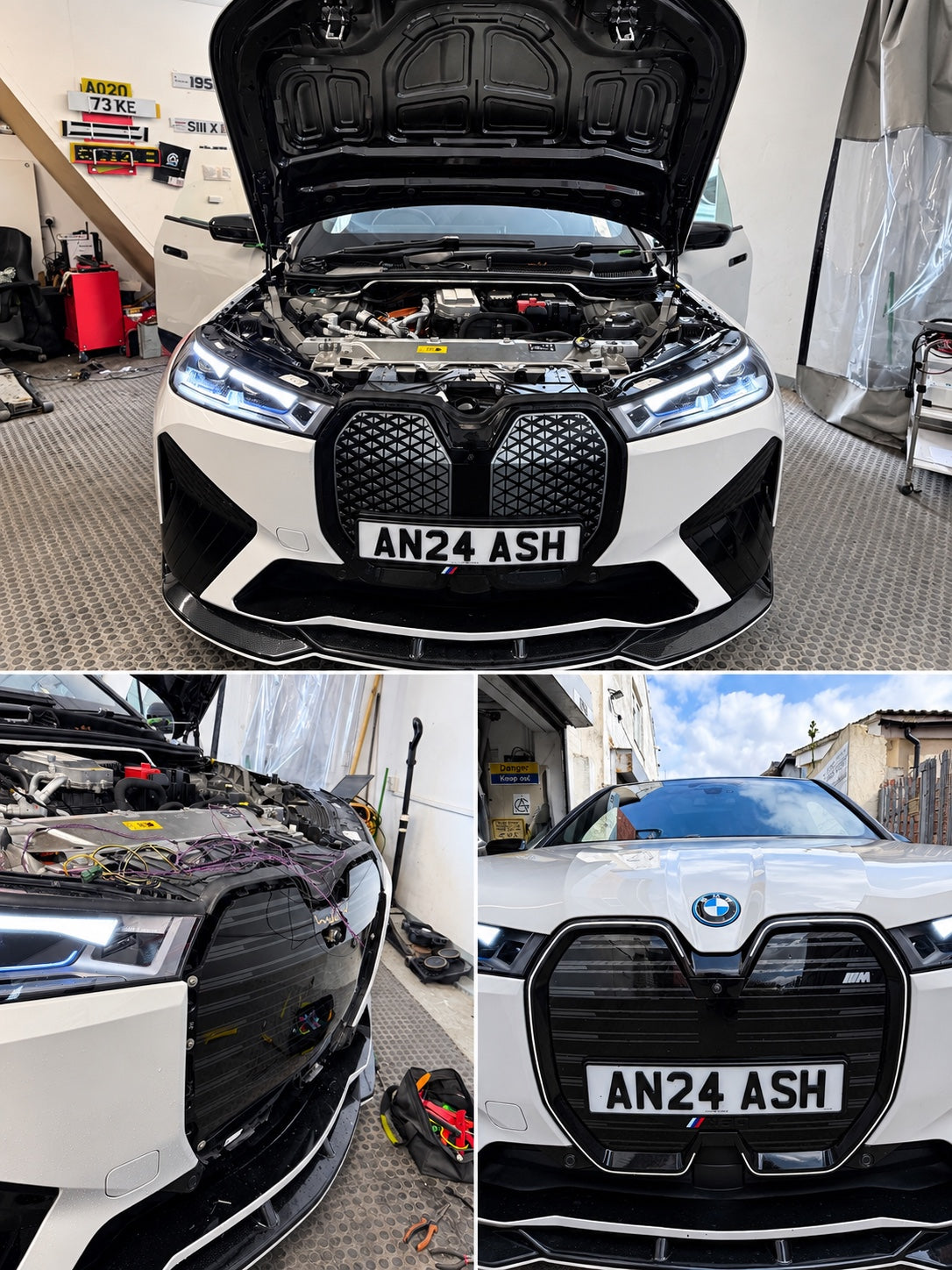 BMW iX Iconic Glow grille retrofit before and after installation