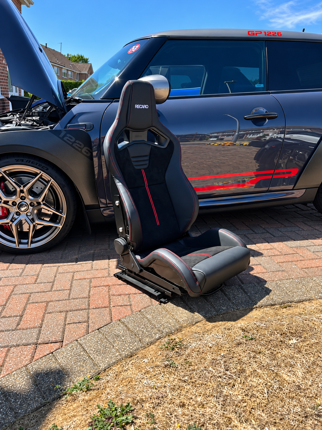 Recaro racing seat retrofit example for BMW and MINI airbag and seat belt system configuration