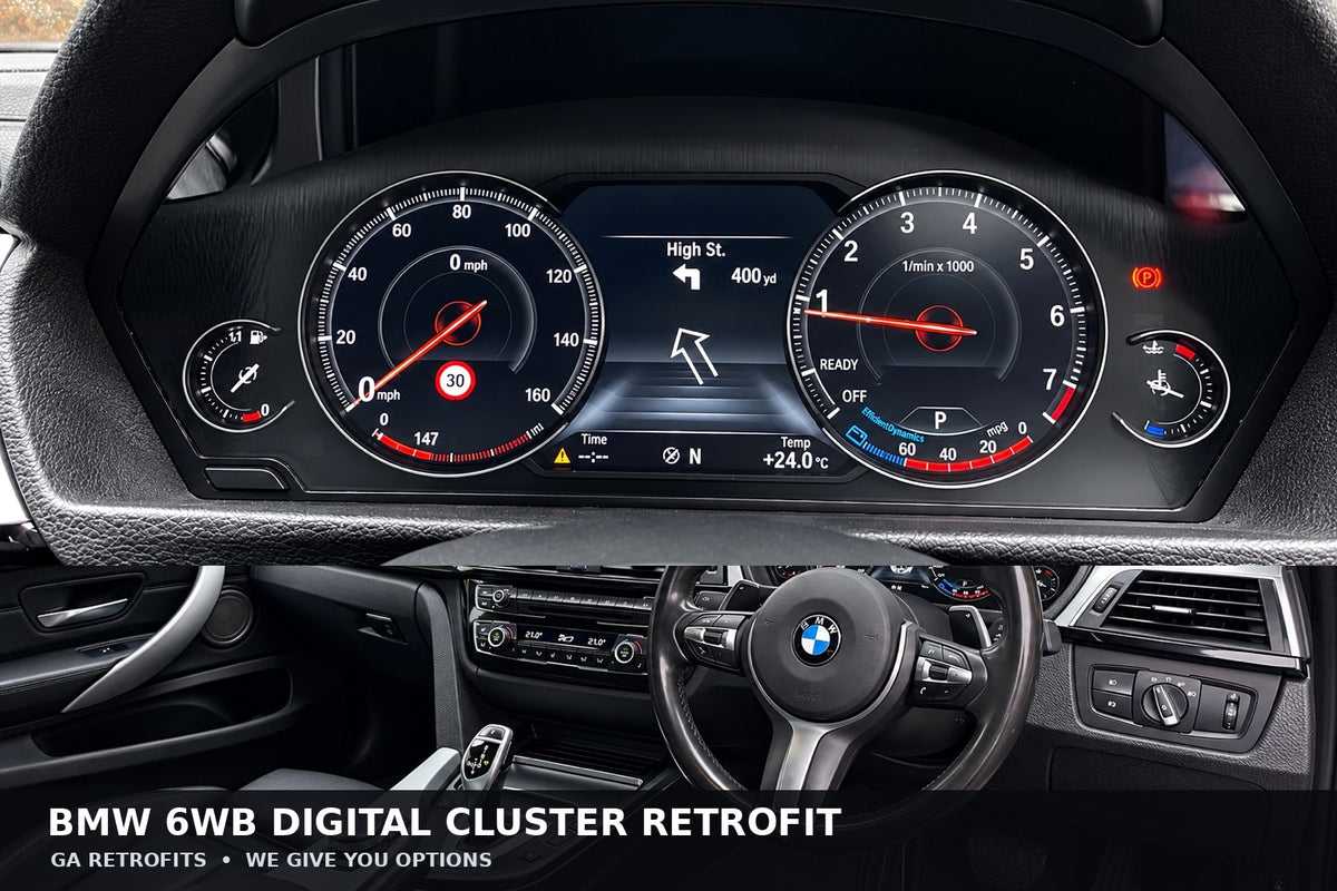 BMW 6WB digital instrument cluster retrofit with dashboard by GA Retrofits